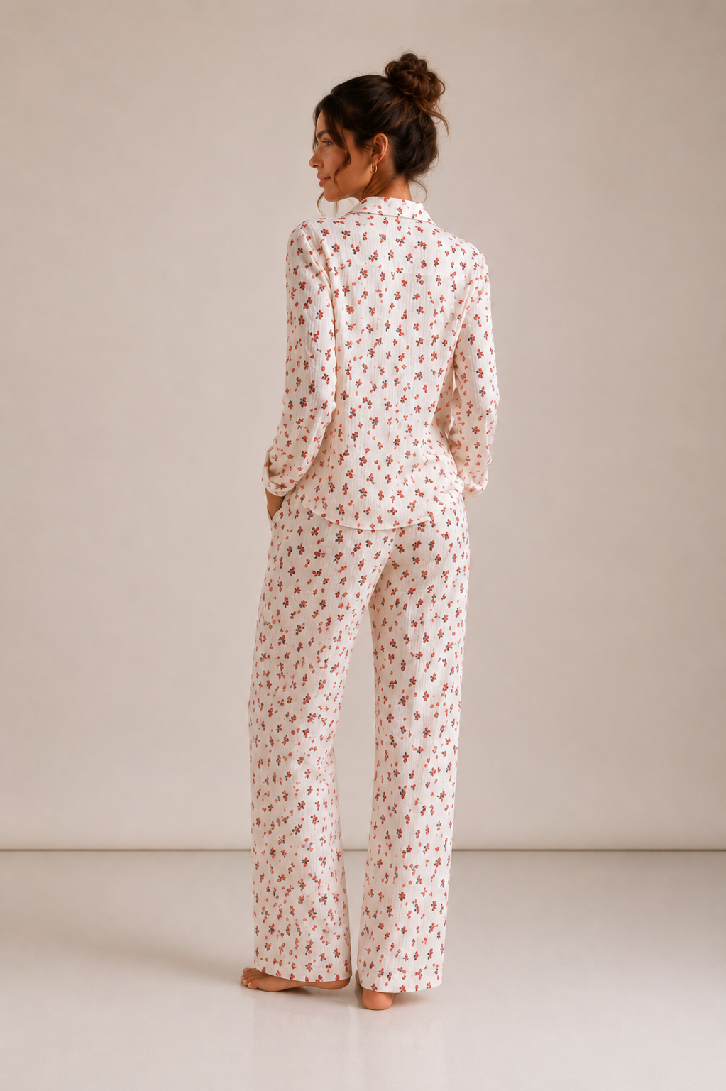 Set Muselină Red Blossom Pantalon Lung